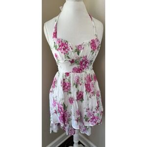Floral Halter Tiered Mini Dress XS Garden Party Coquette Cottagecore Fairycore